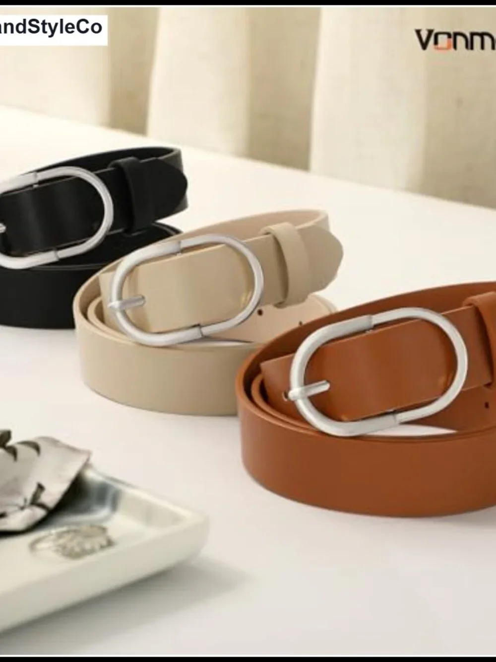 3 Pack Faux Leather Belts for Women Gold Buckle Adjustable Dress Belt